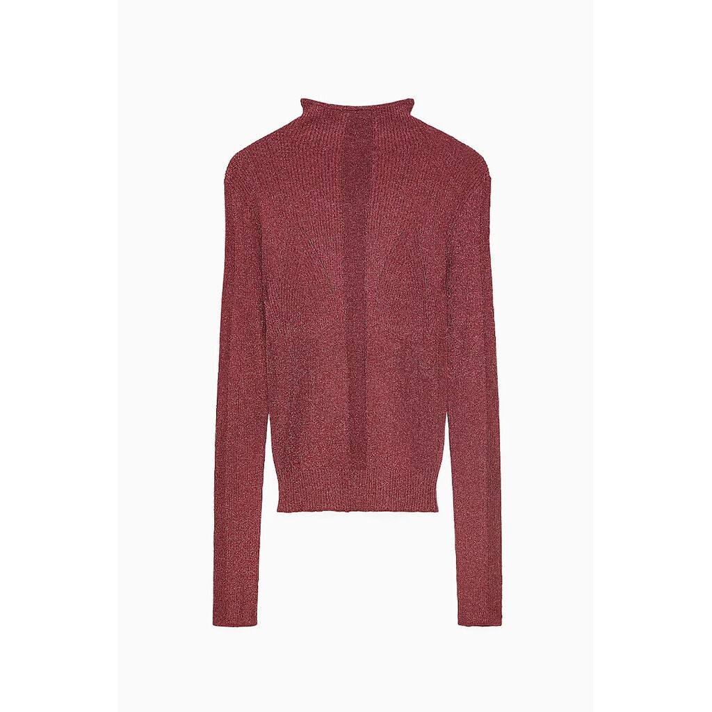 Pulover cu guler inalt din tricot cu maneca lunga - Тъмночервен