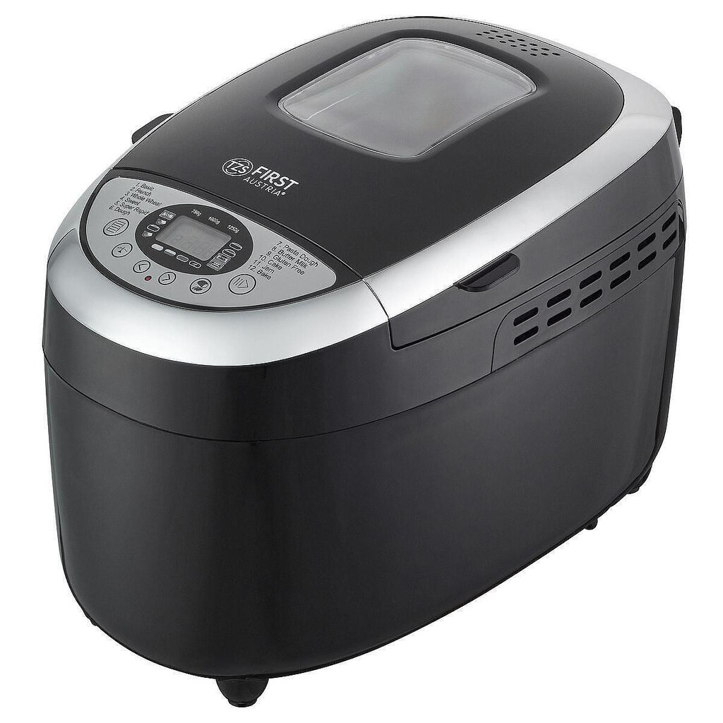 Хлебопекарна FIRST FA-5152-3-BA, 850W, 1.25 кг, 12 програми, Таймер, Незалепващо покритие, Черен/инокс