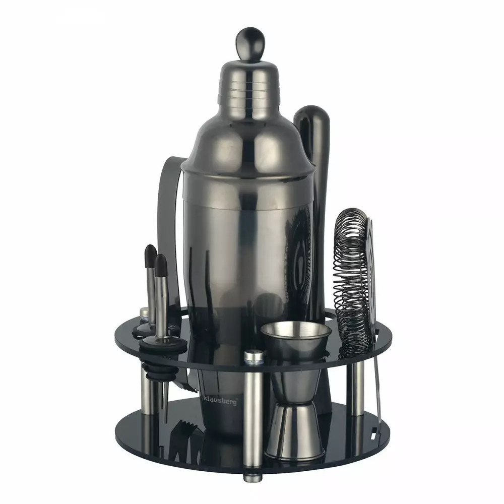 Комплект шейкър с аксесоари Klausberg KB 7581, 10 бр, Стойка, 720 мл, Графит